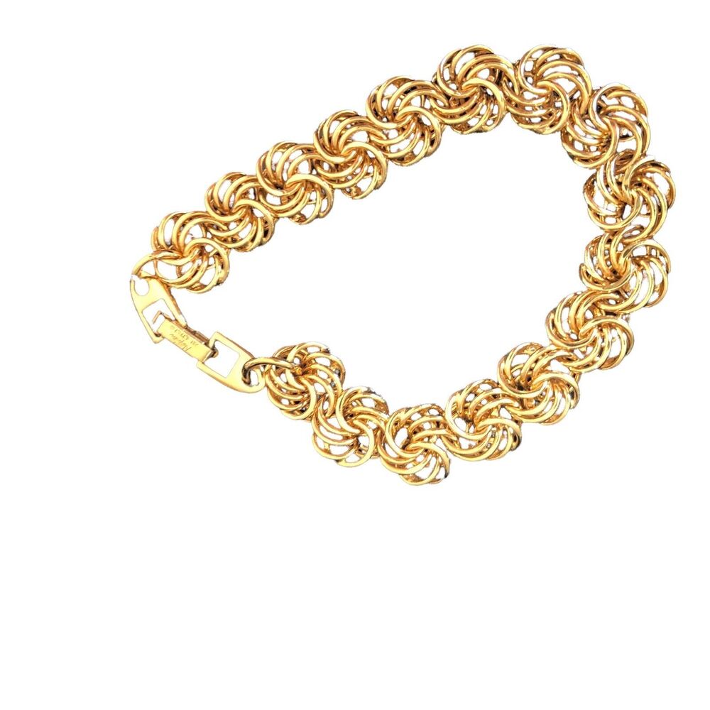 Vintage Signed‎ Napier Triple Ring Gold Tone Heavy Bracelet With Safety Clasp